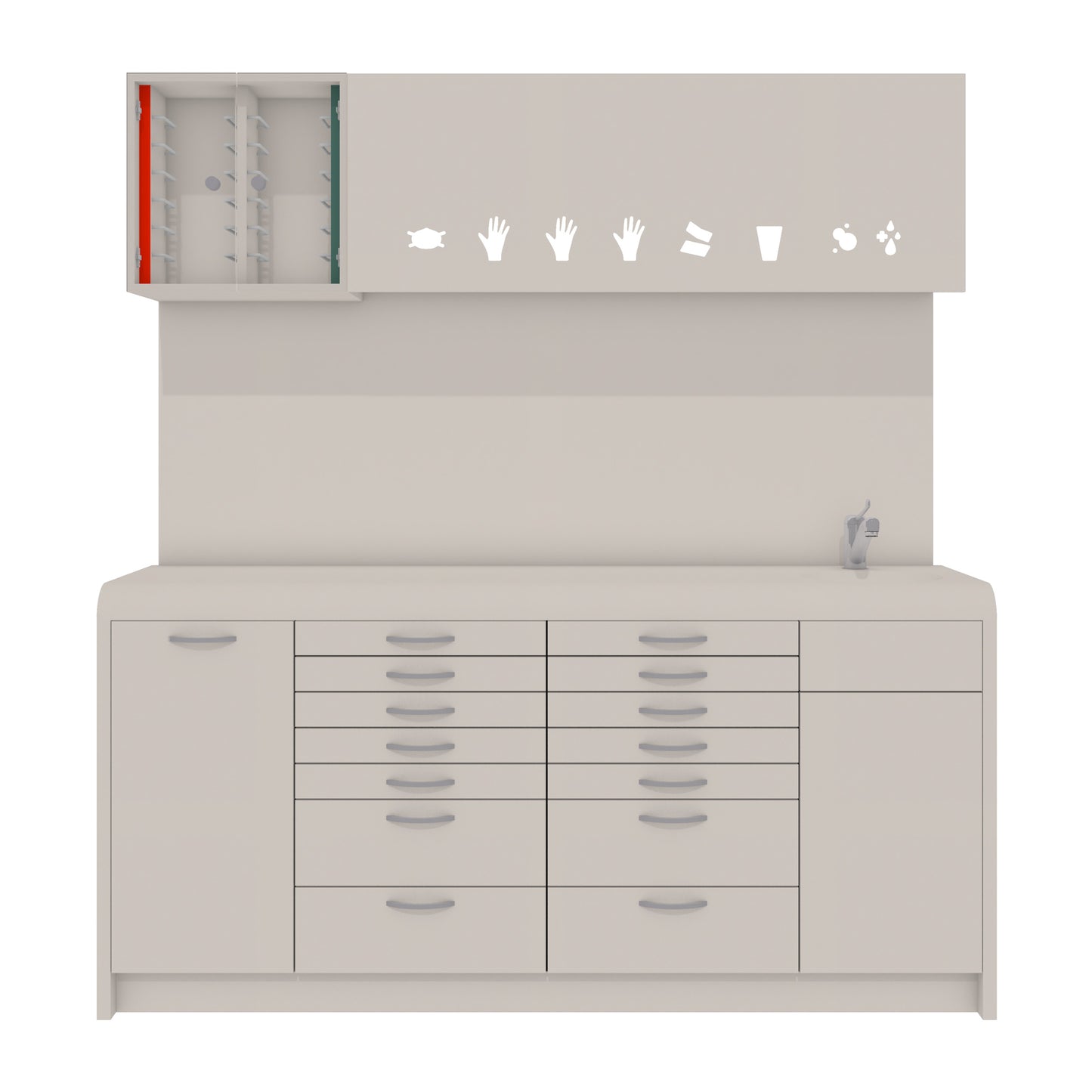 Behandelmeubel KIRA L Combi – Hygiënisch Solid Surface Meubel met Afgeronde Voorzijde