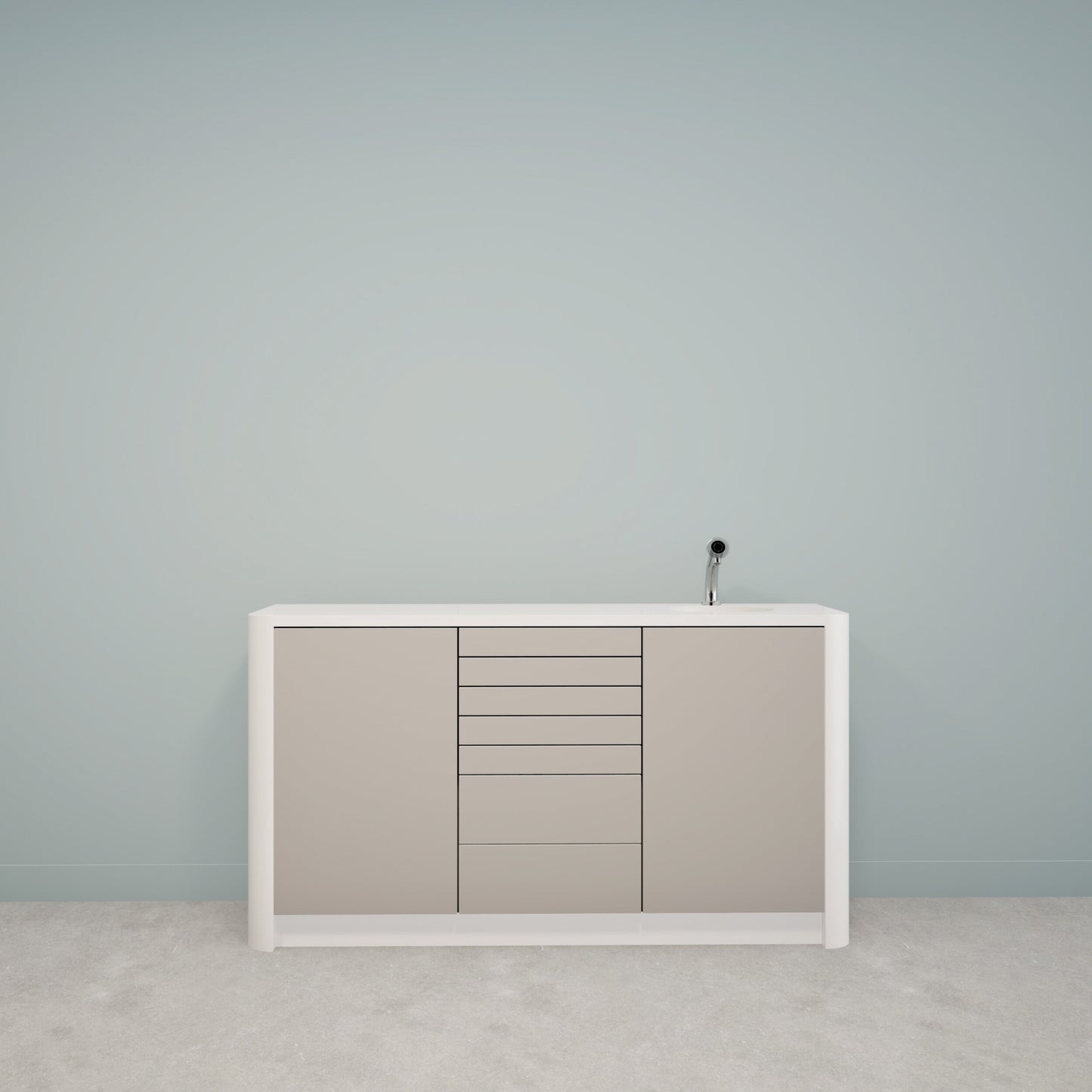 DINA S – compact Solid Surface behandelmeubel voor tandartspraktijken