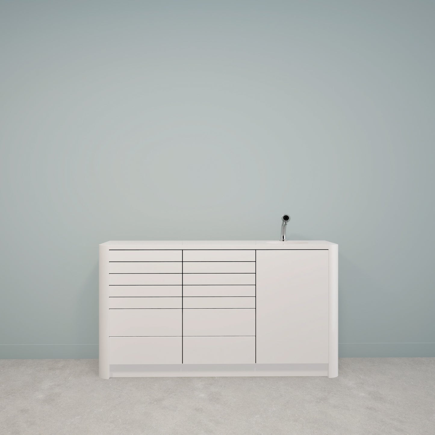 DINA M – Solid Surface behandelmeubel met strak ladefront