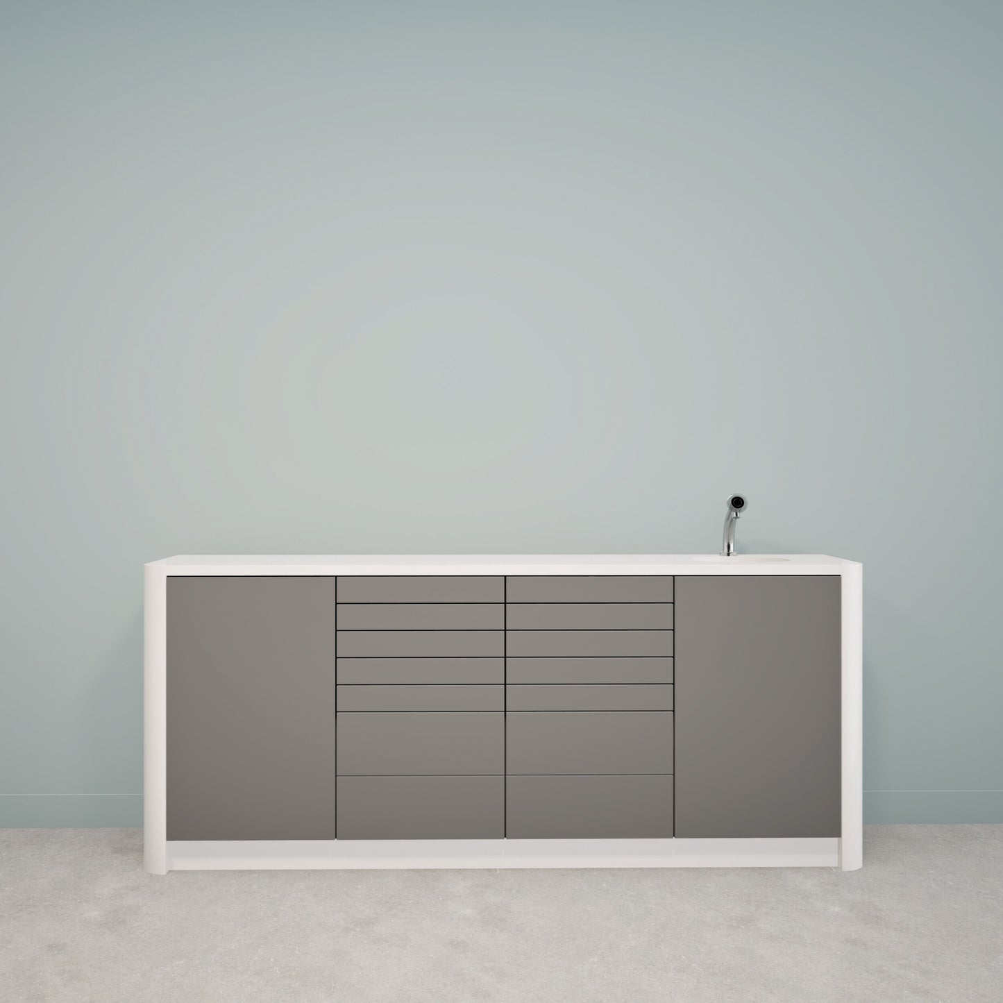 DINA L – Solid Surface behandelmeubel voor tandartspraktijken