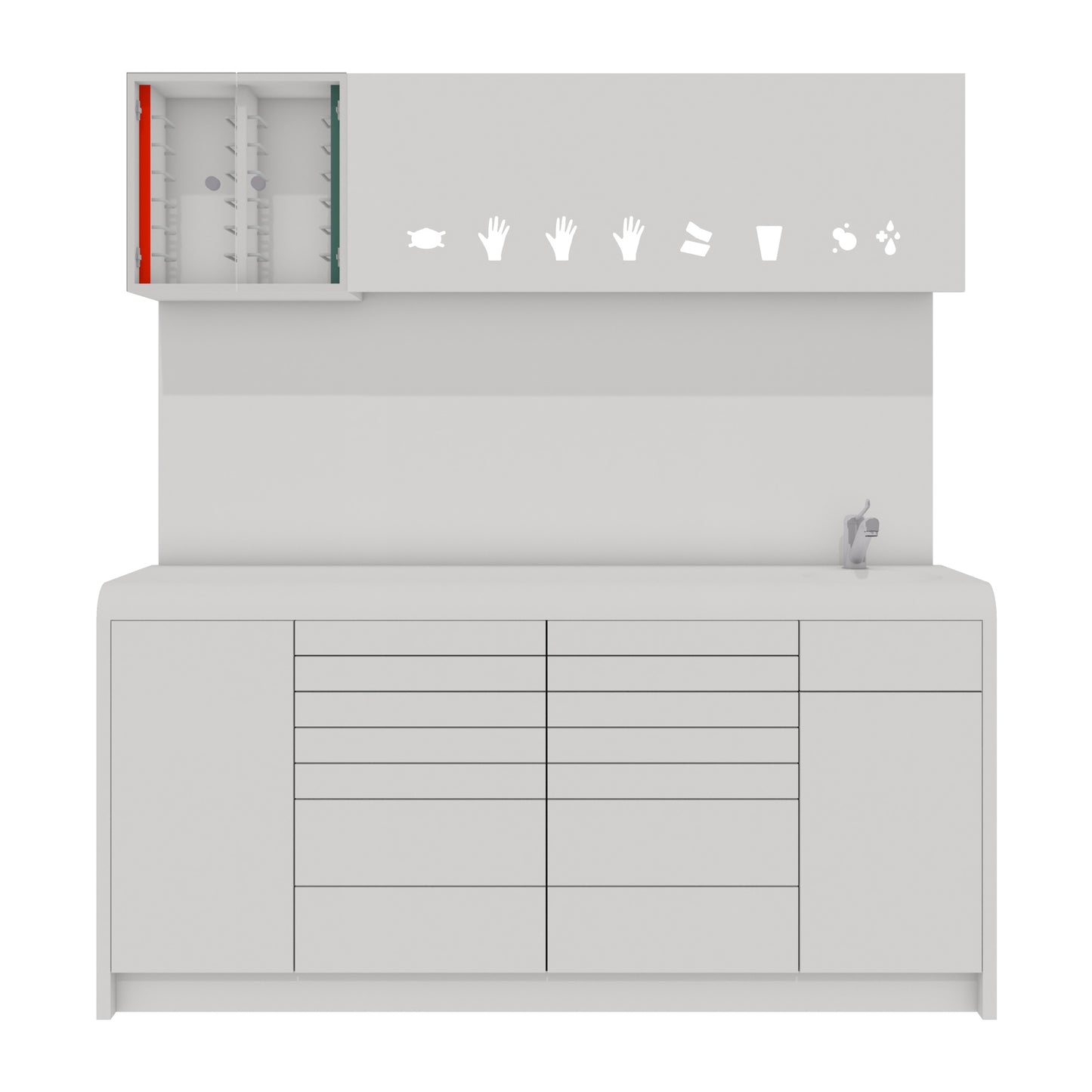 Behandelmeubel KIRA L Combi – Hygiënisch Solid Surface Meubel met Afgeronde Voorzijde