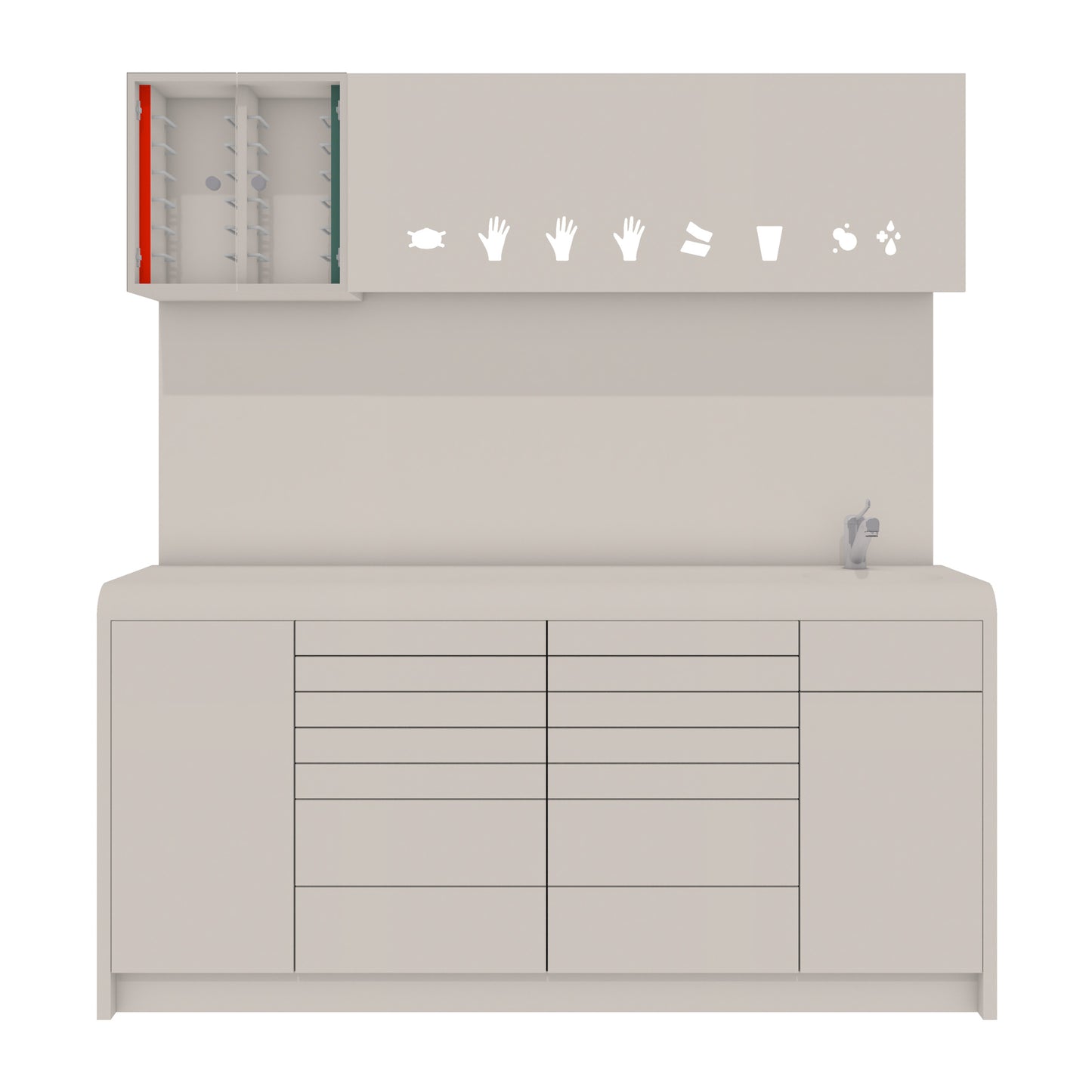 Behandelmeubel KIRA L Combi – Hygiënisch Solid Surface Meubel met Afgeronde Voorzijde