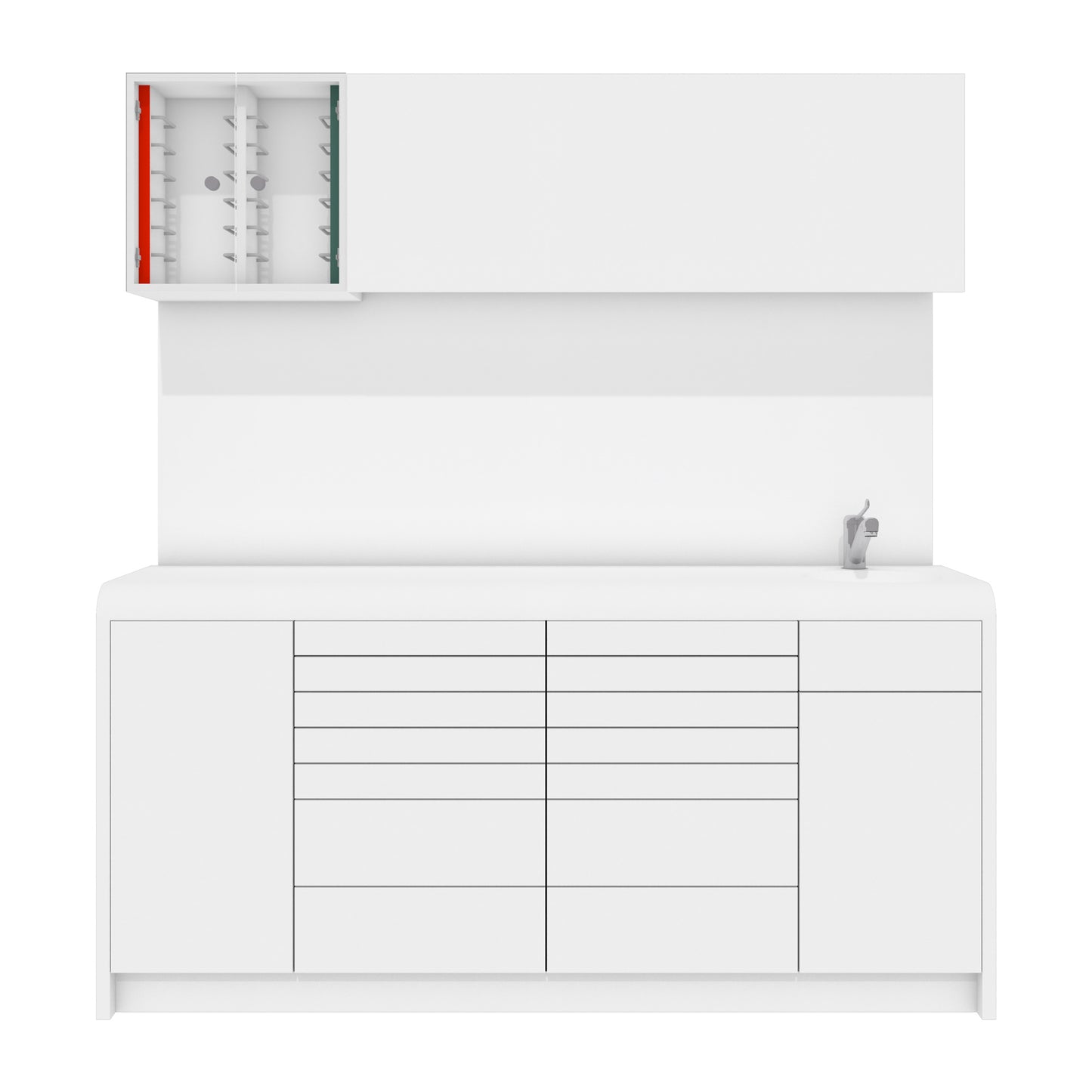 Behandelmeubel KIRA L Combi – Hygiënisch Solid Surface Meubel met Afgeronde Voorzijde