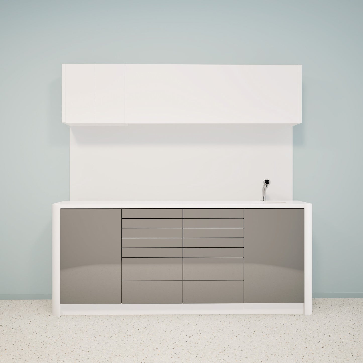 Behandlungsmöbel DINA L Combi – Ergonomische Mineralwerkstoffmöbel für die Praxis