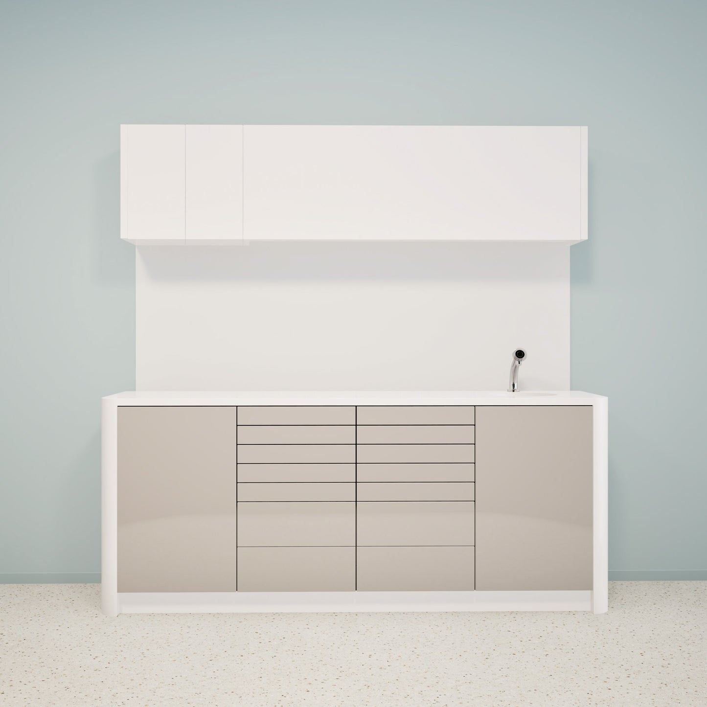 Behandlungsmöbel DINA L Combi – Ergonomische Mineralwerkstoffmöbel für die Praxis