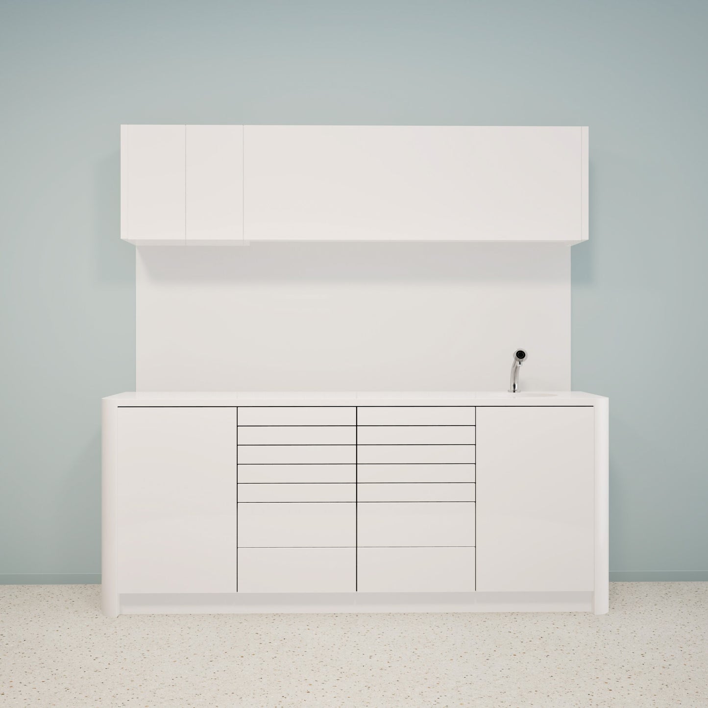 Behandlungsmöbel DINA L Combi – Ergonomische Mineralwerkstoffmöbel für die Praxis