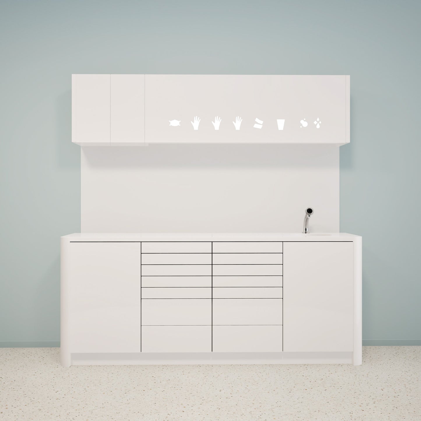 Behandlungsmöbel DINA L Combi – Ergonomische Mineralwerkstoffmöbel für die Praxis