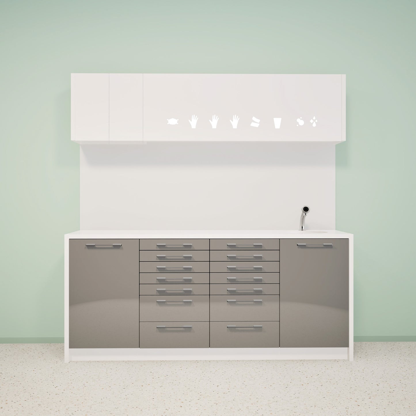 NOVA L Combi – behandelmeubel van Solid Surface met bovenkast