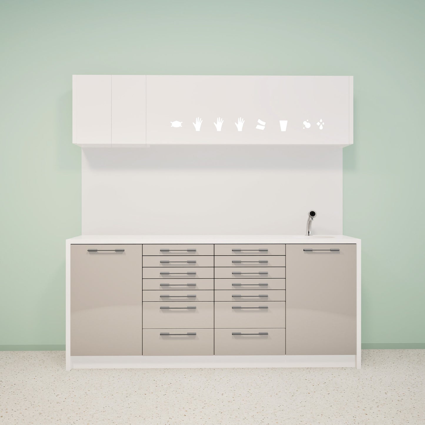 NOVA L Combi – behandelmeubel van Solid Surface met bovenkast