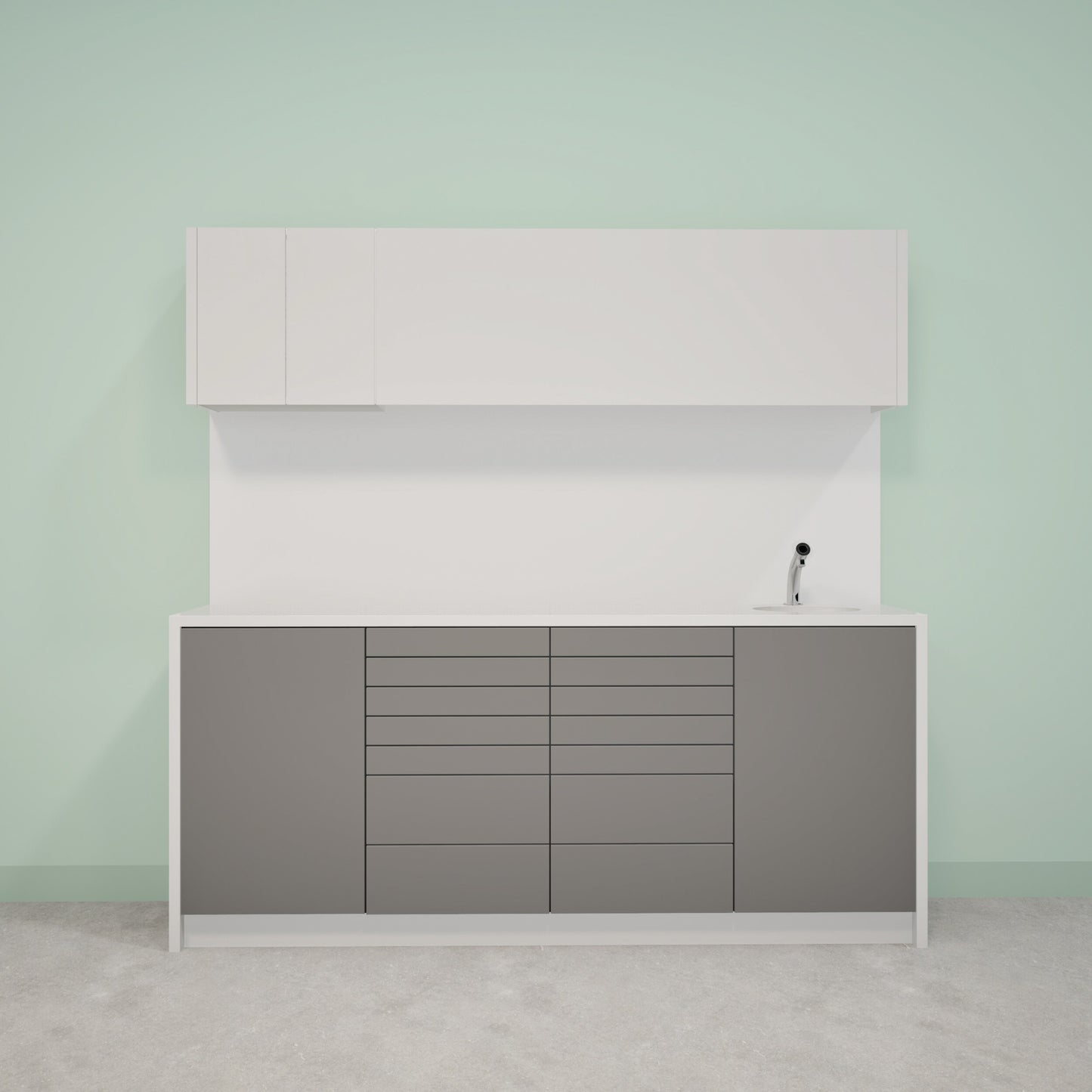 NOVA L Combi – behandelmeubel van Solid Surface met bovenkast