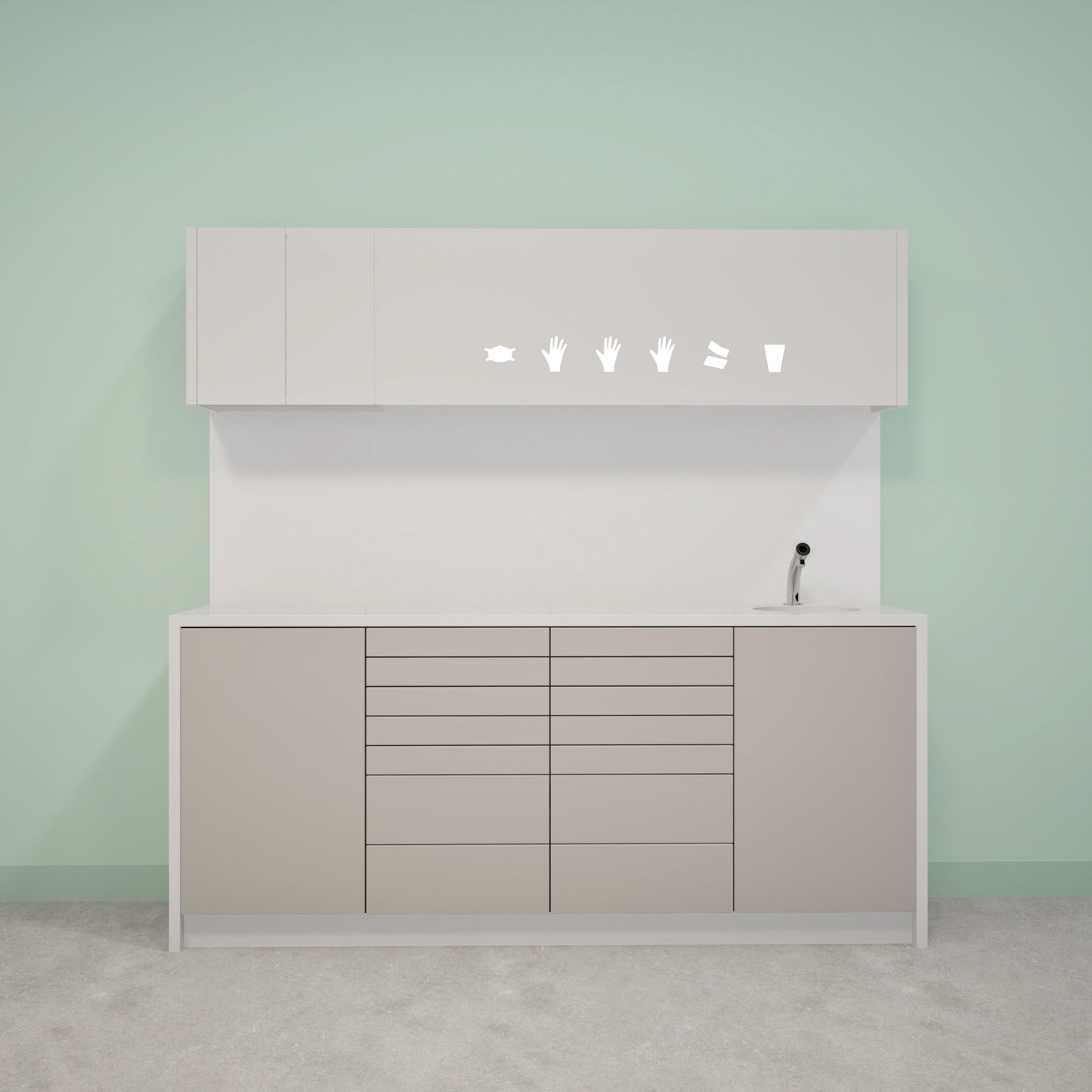 NOVA L Combi – behandelmeubel van Solid Surface met bovenkast