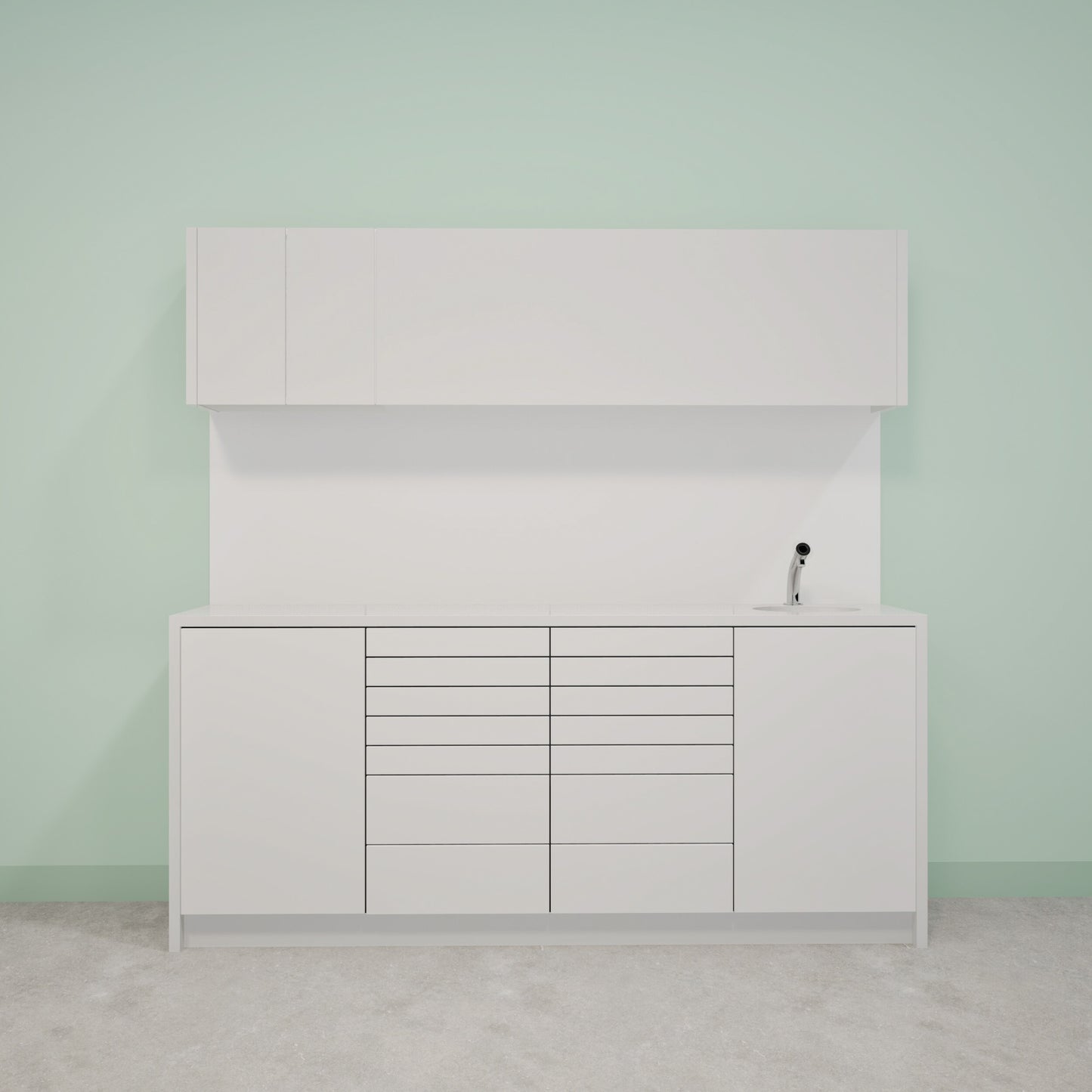 NOVA L Combi – behandelmeubel van Solid Surface met bovenkast