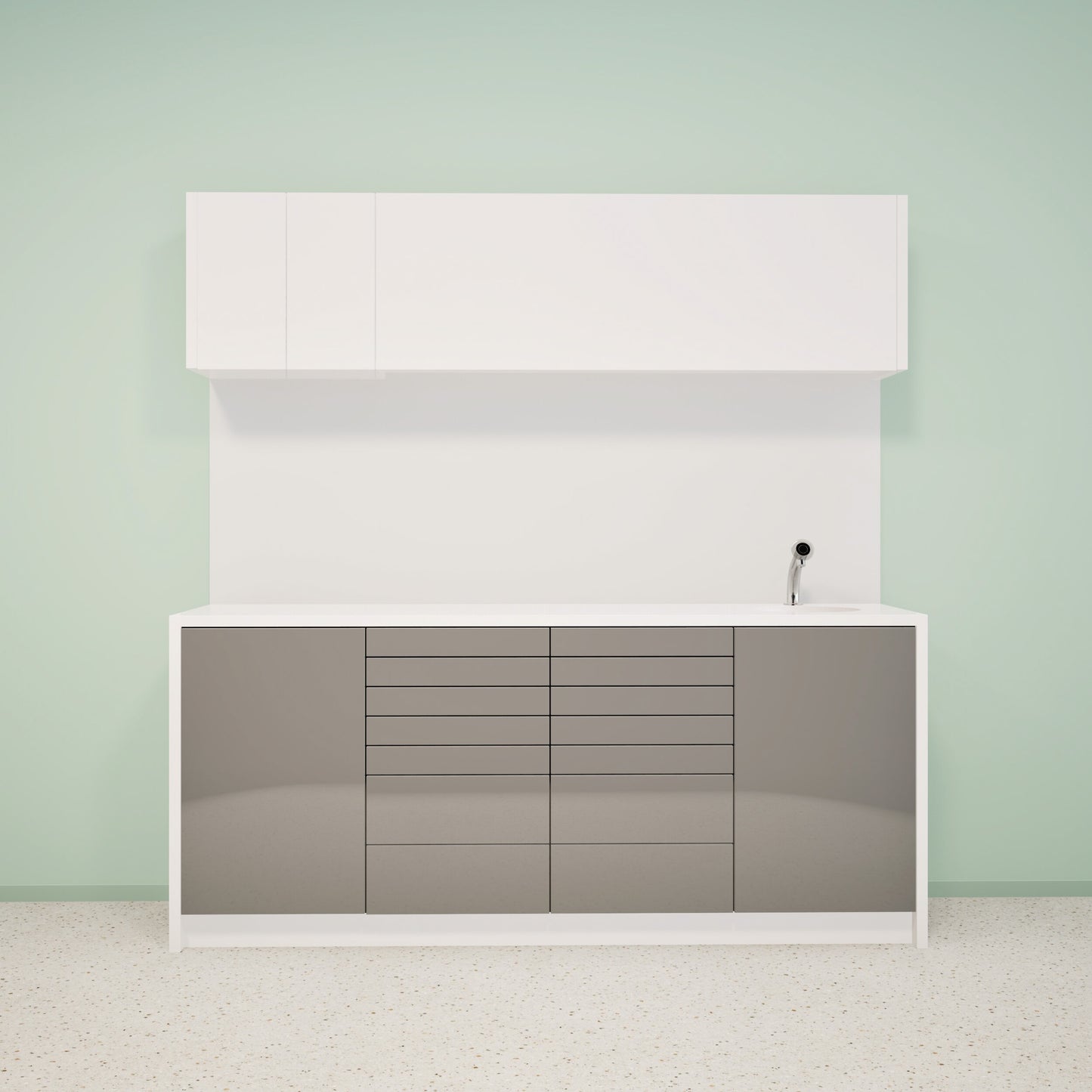 NOVA L Combi – behandelmeubel van Solid Surface met bovenkast