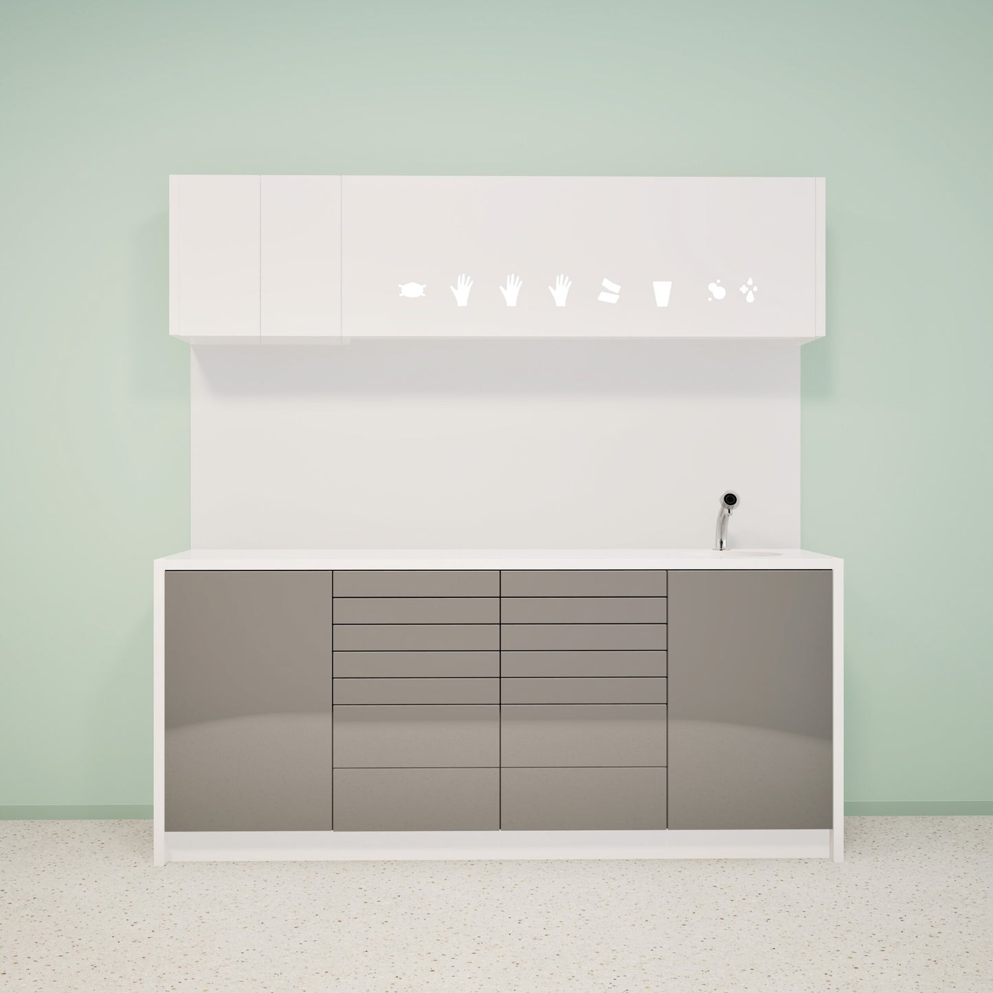 NOVA L Combi – behandelmeubel van Solid Surface met bovenkast