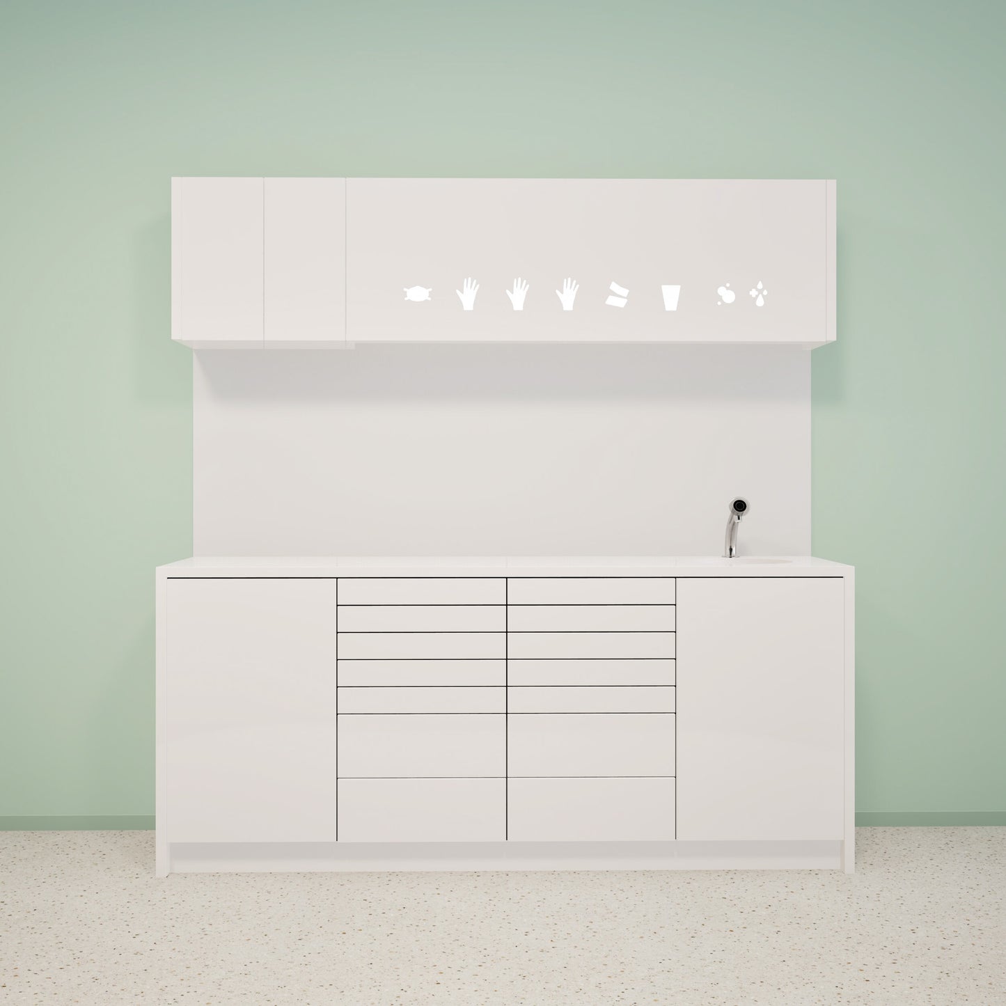 NOVA L Combi – behandelmeubel van Solid Surface met bovenkast